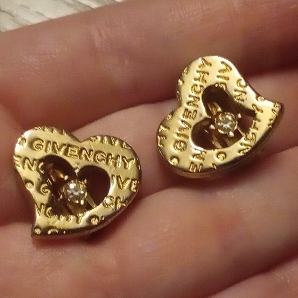 Givenchy Vintage Heart Logo Crystal Clip-on Earrings
